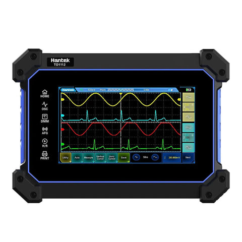 Multi Touch Screen Digital Oscilloscope With 2 Channels 110 MHz, Handheld Tablet Scope showing waveform on screen