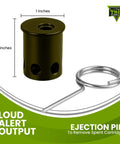 Olive Drab.22 Nailgun Blank Adapter For 12 Gauge Perimeter Trip Wire Alarms - adapter and ejection pin shown with dimensions