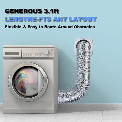 Front view of magnetic dryer vent connector kit with 3.1 ft silver aluminum duct connecting dryer to wall vent
