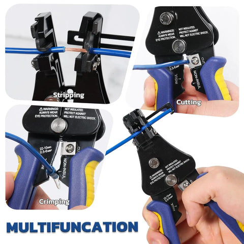 3 In 1 Automatic Wire Stripper Tool For 8 To 22 AWG Adjustable Heavy Duty Stripping Cutting And Crimping 7 Inch in use