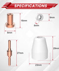 Dimensions and specifications of 60Pcs PT31 Plasma Cutter Consumables Set Includes Torch Tips And Nozzles For CUT55A Fit LG40 JG40 PT31 Replacement Parts For Clean Precise Cuts And Pro Grade Long Lasting Wear