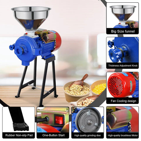 High Power 3000W Electric Grain Grinder Mill For Dry Cereals And Grains, 110V, Includes Funnel, Commercial-Grade Flour Mill