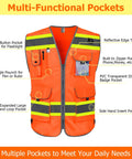 Workhorse High Visibility Safety Vest For Men Featuring Nine Deep Utility Pockets with reflective tape, designed for visibility on job sites.