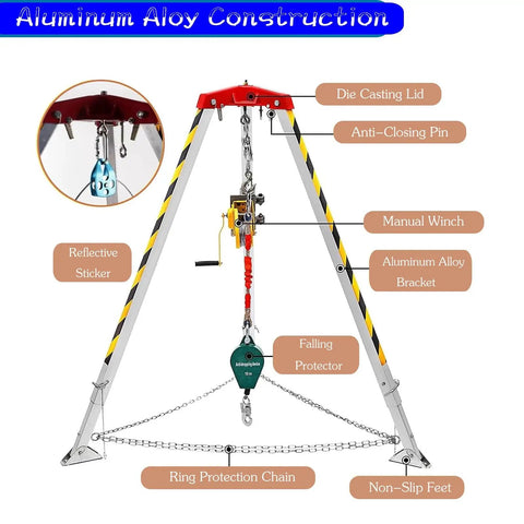 Tough As Nails Heavy Hitter Manual Emergency Rescue Tripod Winch 2600 Lbs Capacity featuring aluminum alloy construction and manual winch.