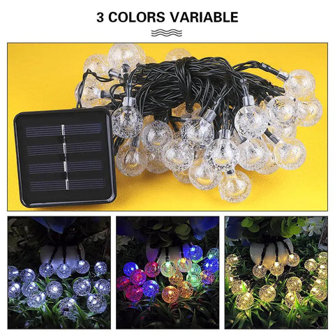 Solar Powered String Lights With 200 LEDs, 72 ft Long, 8 Modes, Waterproof Crystal Globe Balls for Outdoor Decor