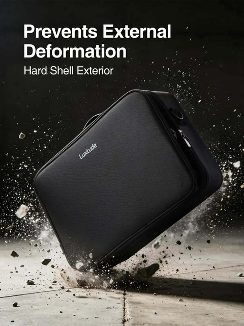 Hella Spacious Electronics Travel Case Cable Management Bag Charger Cord Holder Power Bank Sleeve Fits 15 Inch Laptop falling onto a hard surface.