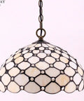 Tiffany Style Cream Amber Bead Stained Glass Pendant Light Fixture, 12 Inch Wide Shade, 32 Inch Hanging Cord With 24 Inch Chain