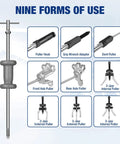 Image showing components of the 9 Way Slide Hammer Puller Set With 27 Piece Kit Heavy Duty Wheel Bearing Removal Tool For Front Hubs And Rear Axles.