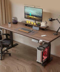 Straight Up Solid Wood Electric Standing Desk With Drawers, Adjustable Height Workbench For Home Office And Gaming Setup, Reliable Motorized Lift Table Built To Last with dual monitors and accessories.