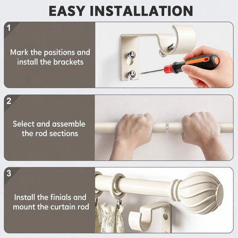 Easy installation guide for Extra Long White Curtain Rod for Windows 72 to 144 Inches Heavy Duty Adjustable Curtain Pole.