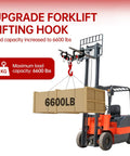 Heavy Duty Twin Forklift Lifting Hooks Featuring Bold Swivel Heads And Tight Mounting Bolts For Standard Tractor Or Garage Forks No Fuss Setup, lifting a 6600 lb load.