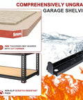 Heavy Duty 5-Tier Garage Shelving Unit With 2400 Lb Capacity, Adjustable Steel Storage Racks For Carport, Warehouse Or Basement, 72 Inch High By 40 Wide By 20 Deep, Industrial Grade Organization. 5mm MDF board and steel frame detail