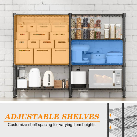Rock Solid Four Tier Wire Shelving Unit, Heavy Duty Adjustable Metal Storage Rack For Garage Pantry And Kitchen, Powder Coated Utility Organizer, 14 By 60 By 60 Inches, Durable Black Finish