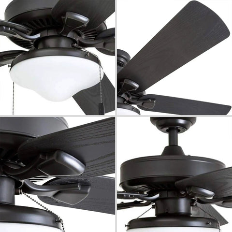 52 Inch Ceiling Fan With Light For Indoor And Outdoor Spaces, Pull Chain Control, LED 1200 Lumens At 3000K, Tri Mount Bronze Design, Damp Rated For Porches Decks And Garages