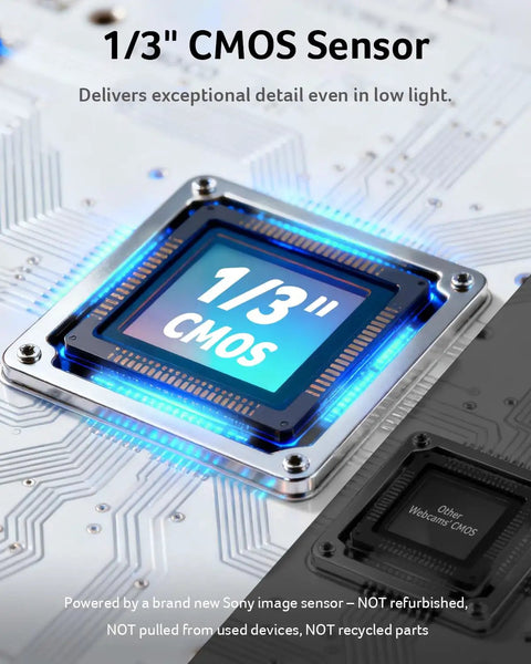 Close-up of 1/3" CMOS sensor for Hassle Free Plug And Play 1080P HD Webcam For Computers with exceptional low light capabilities.