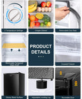 Upstreman 3.2 cu ft black single-door mini fridge with freezer for dorm/office; adjustable thermostat and crisper drawer.