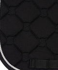 Close-up of Quilted Contoured Dressage Pad With Braided Trim For Top Notch Horse Comfort And Smooth Arena Performance in white stitching.