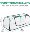 Pack Of 2 Garden Bed Covers 45 By 22 By 16 Inches Plastic Mini Greenhouses with dimensions labeled for seedling protection