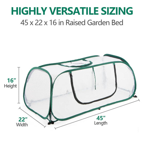 Pack Of 2 Garden Bed Covers 45 By 22 By 16 Inches Plastic Mini Greenhouses with dimensions labeled for seedling protection