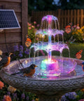 6.5W Solar Bird Bath Fountain With Lights, 3 Tier DIY Water Feature, Detachable Solar Pump for Garden, birds and butterflies