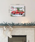 Vintage Red Pickup Truck Christmas Canvas Wall Art 12X16 Inch Rustic Farmhouse Decor With Christmas Tree Scene