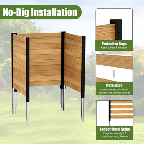 No Dig Wood Privacy Fence Panels 3 Panel 38W X 42H Outdoor Privacy Screen with no-dig installation in garden.