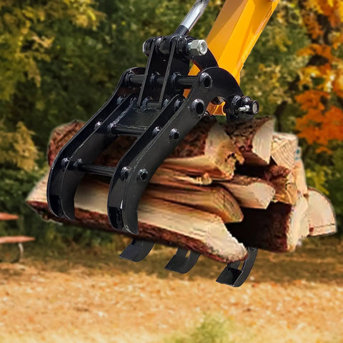 Pro Grade Mini Excavator Attachments Kit With Narrow Bucket Ripper Rake Auger Grapple Quick Hitch Screening Bucket Eight Piece Set For Compact Excavators US Stock Ready To Ship From Local Warehouse - Grapple handling logs
