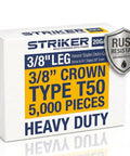Workhorse Heavy Duty 3/8 T50 Staples For Staple Guns Delivers Rock Solid Holds Every Single Time Rated For Upholstery Renovation And Deck Building 5000 Piece Bulk Box in packaging.