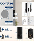 Image showing dimensions and installation details for the Keyless Entry Door Lock With Fingerprint And Passcode, Electronic Deadbolt.