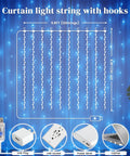 Diagram of Blue 300 LED Fairy Curtain Lights With Waterproof Waterfall Glow 9.8 Feet By 9.8 Feet 10 Vertical Strands Remote With 8 Modes