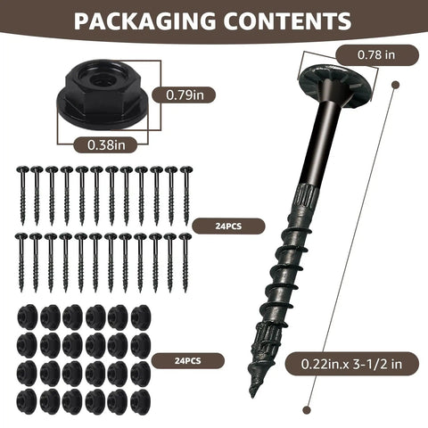Heavy Duty Outdoor Structural Wood Screws Kit 0.220 Inch By Three And A Half Inch With Hex Head Washers packaging contents