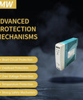 Rugged Industrial Grade 5V 2A DIN Rail Power Supply 10W With Wide Input 85 To 264VAC Or 120 To 370VDC, Fully Regulated Output UL508 Certified With TUV EAC BSMI ASNZS, Ideal For Factory Automation And Continuous Duty Use, blue DIN rail module with protection labels