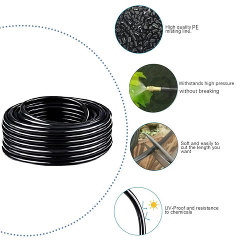 Heavy Duty 360 Degree Curved Garden Irrigation System With 49 Point 2 Ft Bendable Hose And 15 Adjustable Atomizing Copper Nozzles shown