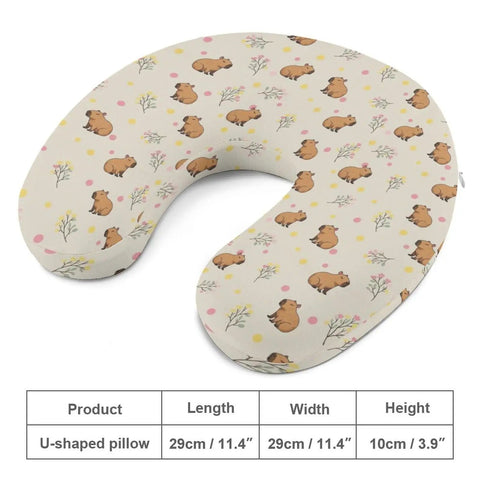 Women's Neck Pillow For Daily Use And Travel Comfort, Portable Memory Foam U Shaped Support, Cozy Floral Capybaras Design