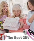Women presenting gift box featuring Cordless Electric Scissors For Crafting And DIY Projects With LED Light 4V Box Cutter.