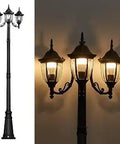 Triple-Head Outdoor Post Light With Clear Glass Panels, Vintage Street Lamp Vibes for Yard, Pathway, Garden and Backyard, Black Cast-Aluminum