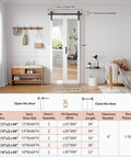Bifold Barn Door Mirror 36x84 With One Lite Mirror shown in a living room setting, bi-fold closet doors hardware kit included.