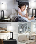 Pair Of Dope Modern Touch Control Bedside Lamps With USB Ports, 22 Inch tall, white fabric shade in bedroom and living room setting
