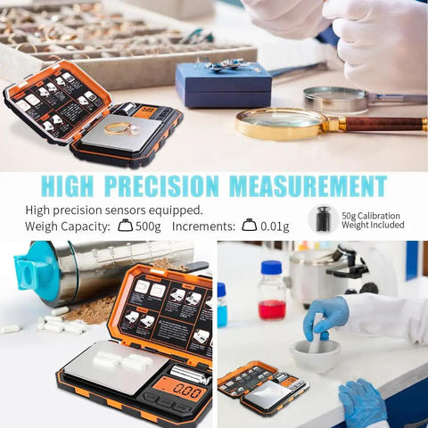 Digital Pocket Scale 0.05g To 500g Precision Scale for Jewelry, Coins, Coffee, LCD Display, Calibration Weight, Tare Function