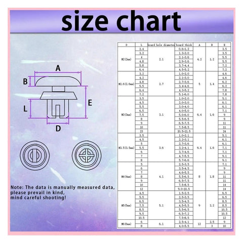 size chart for Heavy Duty Nylon Expansion Rivets with dimensions and specifications for proper sizing and installation.