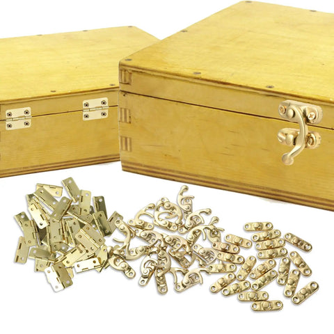 Top Shelf Brass Jewelry Box Hardware Set Featuring Forty Rad Hinges And Twenty Dope Antique Latch Hook Hasps Plus Two Hundred Forty Replacement Screws For Sweet Wooden Cabinets And Nifty Craft Projects