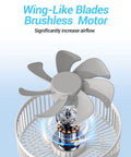 Wing-like blades and brushless motor of 8 Inch Oscillating Desk Fan With Rechargeable Battery USB Powered Quiet Portable Cooling