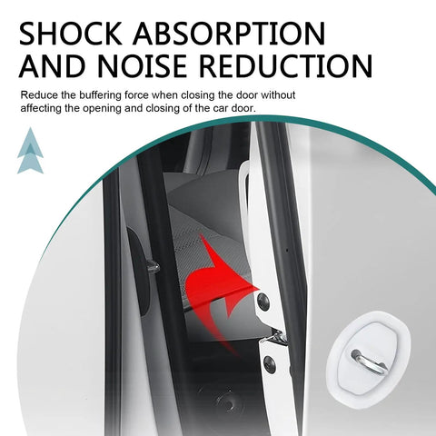 Four Piece Soft Silicone Door Latch Covers Featuring Self Adhesive Anti Rust Guards And Whisper Quiet Shutdown For Easy Car Truck Suv Fixes And Street Cred In Matte Black shown on a vehicle door for shock absorption.