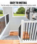 Top Shelf 30 Pack Of 44 Inch Wrought Iron Balusters With Badass Satin Black Finish installed in staircase railing.