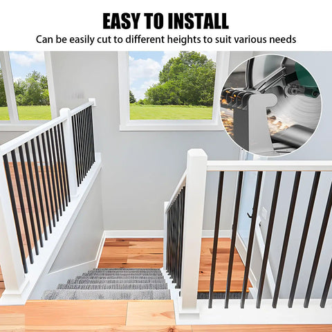 Top Shelf 30 Pack Of 44 Inch Wrought Iron Balusters With Badass Satin Black Finish installed in staircase railing.