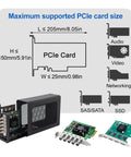 Diagram of maximum supported PCIe card sizes for External Egpu Enclosure With Thunderbolt 4 Usb4 Compatibility And 240W Power Supply.