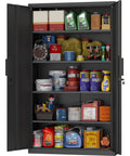 72 Inch Steel Garage Storage Cabinet With Locking Doors, 4 Shelves, Heavy Duty All Steel Construction, black, filled with tools