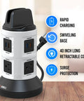 Spin Power Deluxe Eight Outlet Surge Protector Power Strip Tower with Six USB Ports and a Forty Five Inch Retractable Cord