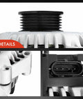 Close-up of Beefed Up 105 Amp 12V Alternator For 4.3L GM V6 SUVs And Trucks 1998 To 2000 showing pulley and clock plug details.