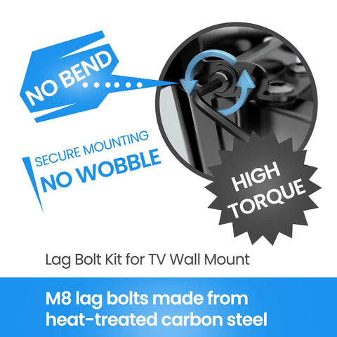Lag Bolt Kit For TV Wall Mount With M8 Lag Screws, Wall Anchors, Washers, Bubble Level, Allen Key, And Two Drill Bits